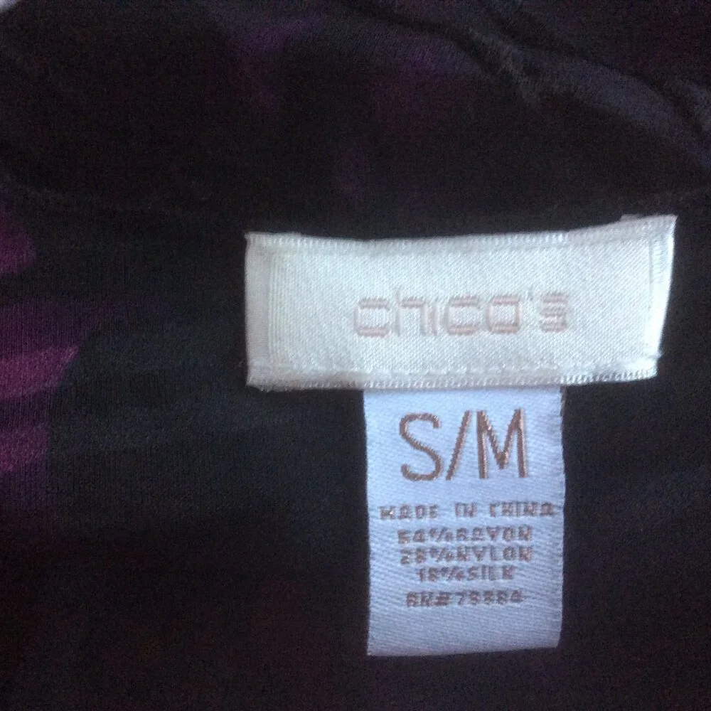 Chico's Purple & Black Textured Beaded Accent Silk Blend Kimono Shawl Size S/M - Picture 3 of 5